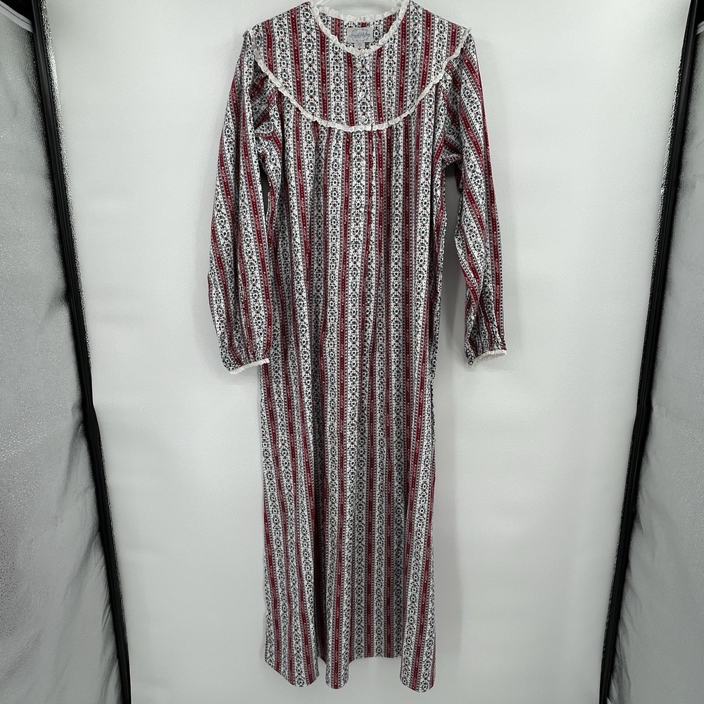 Lanz of Salzburg Womens Floral Nightgown Sz M Eyelet Cotton Cottage Grannycore